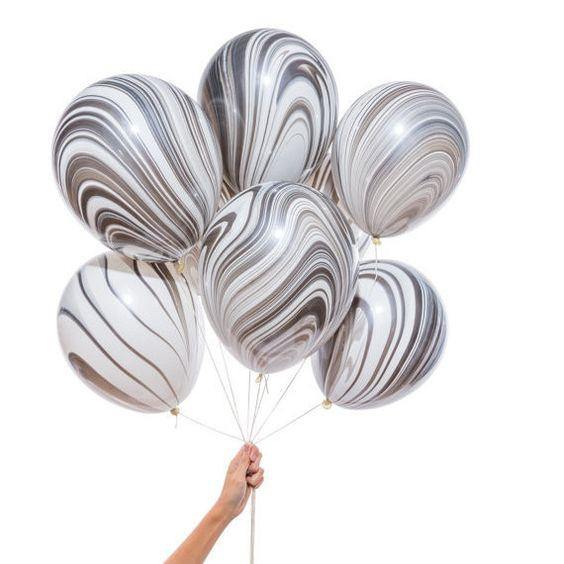 Black & White Marble 28cm Balloons  (5pack) - Bickiboo Designs