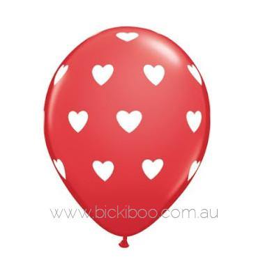 28cm (11") Red With Big White Love Heart Balloons - Bickiboo Designs