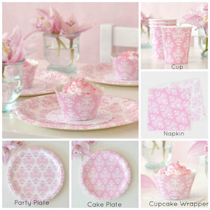 Damask Pink Dessert Party Plate - Bickiboo Designs
