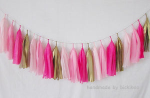 Tissue Paper Tassel Garland - Fuchsia Pink & Gold - Bickiboo Designs