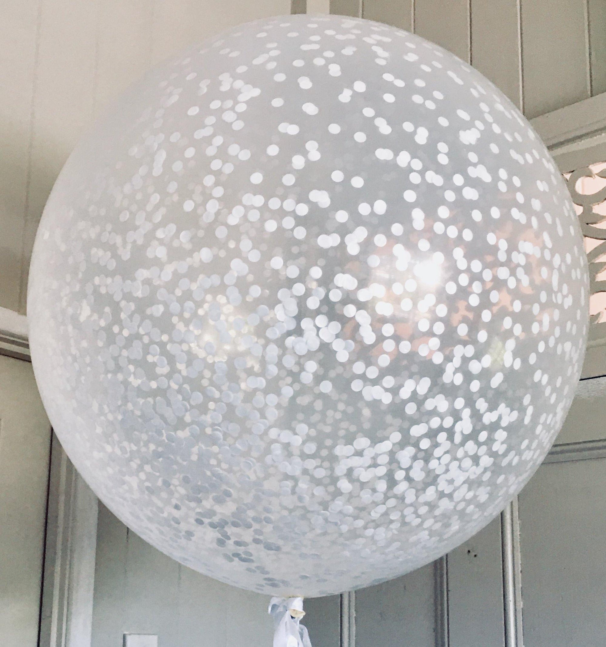 Jumbo Confetti Balloon - small 1cm white confetti - 90cm - Bickiboo Designs