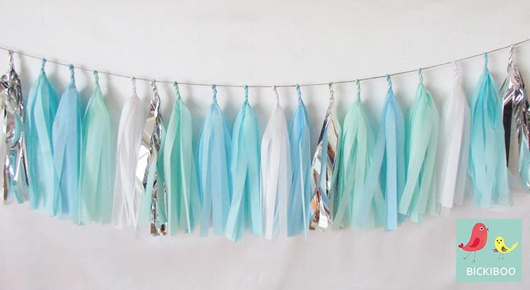 Tissue Paper Tassel Garland - Tiffany Blue & Mint - Bickiboo Designs