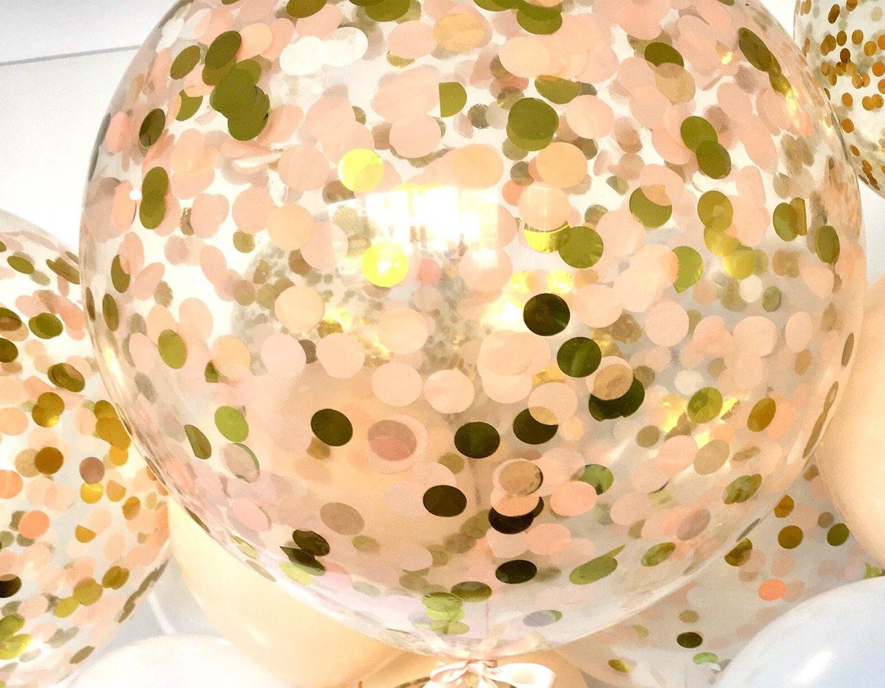 Jumbo Helium Filled Confetti Balloon - Peach & Gold - Bickiboo Designs