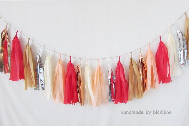 Tissue Paper Tassel Garland - Peaches & Red - Bickiboo Designs