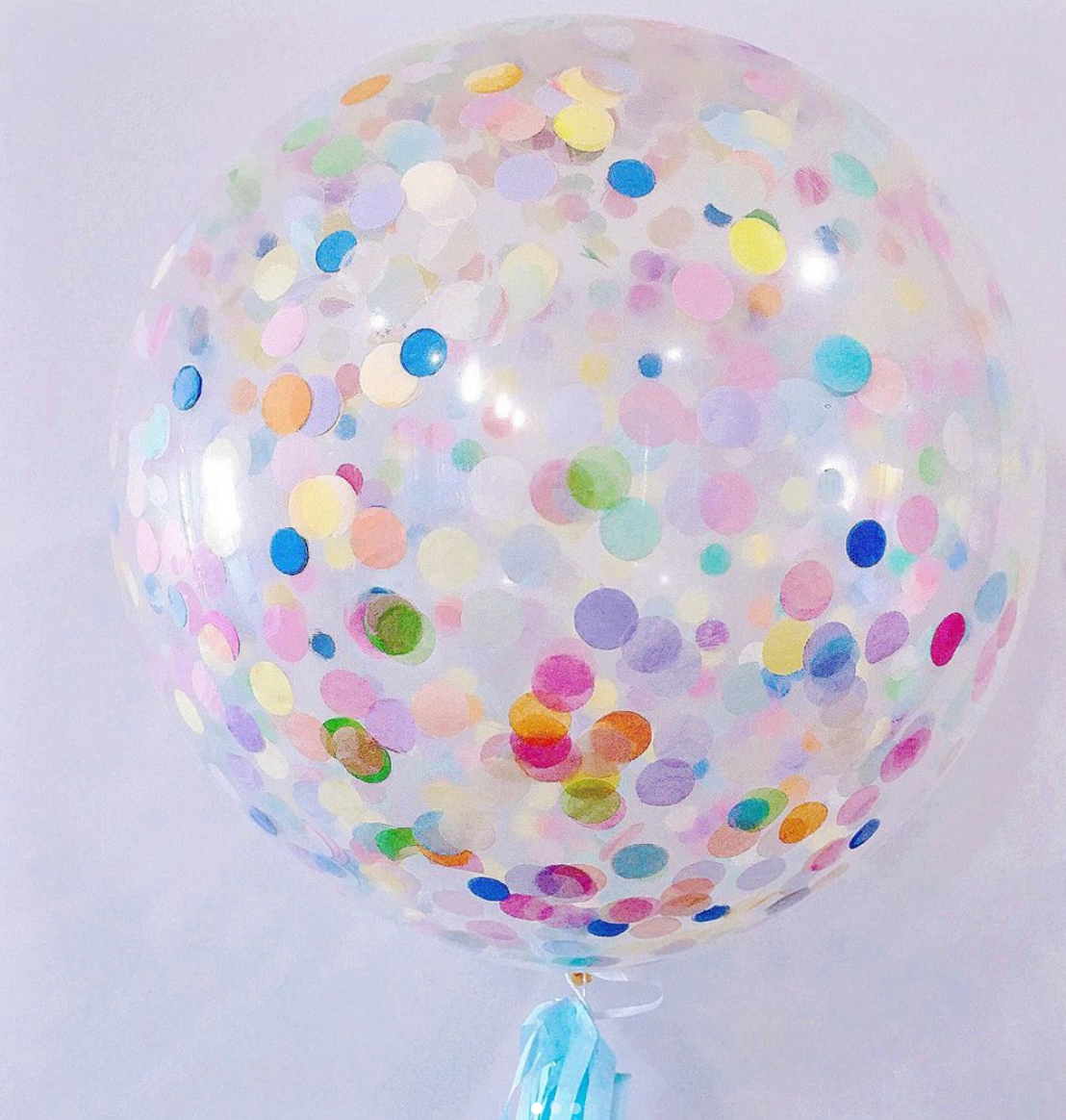 Jumbo Helium Filled Confetti Balloon - Rainbow Pastels - Bickiboo Designs