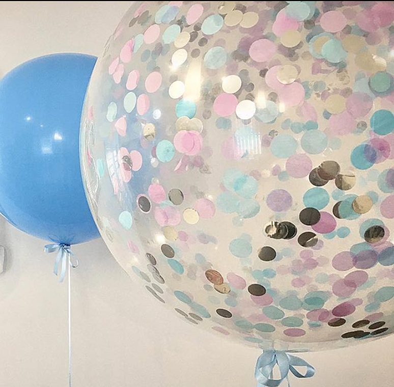 Jumbo Helium Filled Confetti Balloon - Pinks, Lilacs, Blues & Silver - Bickiboo Designs
