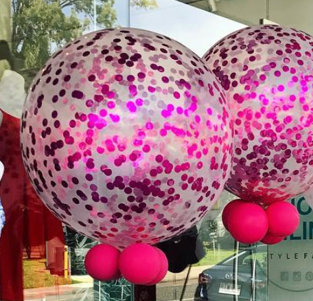 Jumbo Helium Filled  Confetti Balloon with Metallic Hot Pink Confetti - Bickiboo Designs