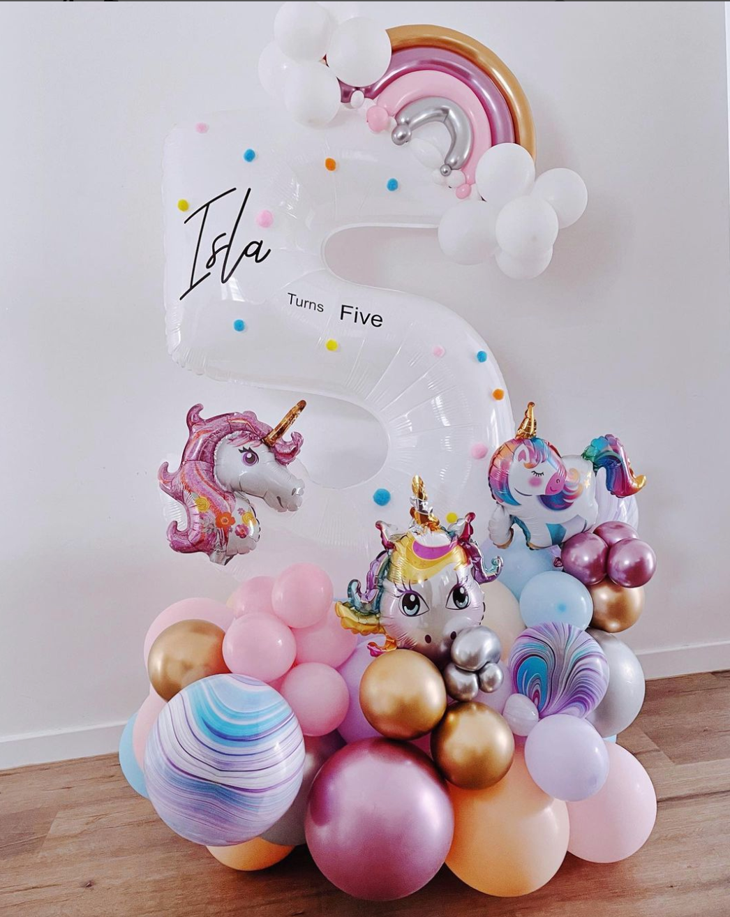 Bespoke number balloon stand - Rainbows & Unicorns