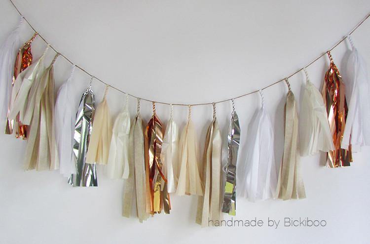 Tissue Paper Tassel Garland - Bridal Collection - Copper & Silver - Bickiboo Designs