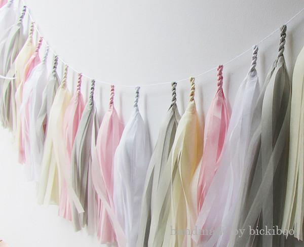 Tissue Paper Tassel Garland - Grey & Pink - Bickiboo Designs
