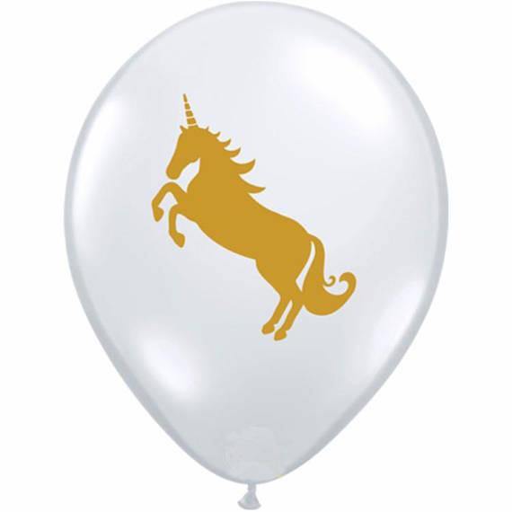 Clear & Gold Unicorn 28cm Balloons  (3pack) - Bickiboo Designs