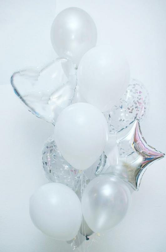 White & Silver Confetti Balloons Bouquet - Bickiboo Designs