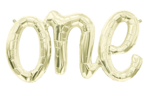 "One" Script Gold Balloon Banner - Bickiboo Designs