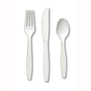White Solid Colour Plastic Cutlery - 24pack - Bickiboo Designs