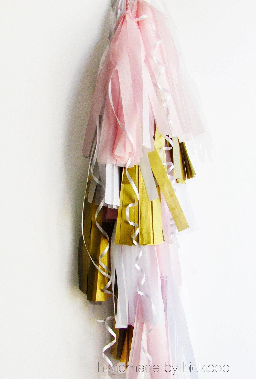 Balloon Tassel Garland - Baby Pink & Gold - Bickiboo Designs