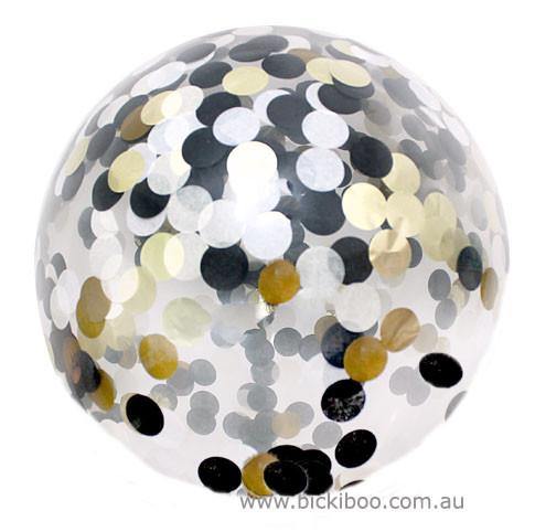 Large Confetti Balloon Black Gold - 60cm - Bickiboo Designs