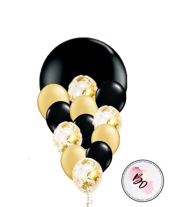 Black Tulip Gold Confetti Balloon Bouquet - Bickiboo Designs