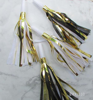 Tassel Party Horns - White, Black & Gold - 10 pack - Bickiboo Designs