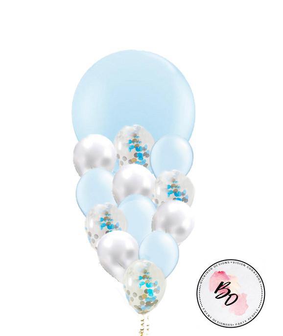 Pearl Blue & Gold & Blue Confetti Balloon Bouquet - Bickiboo Designs