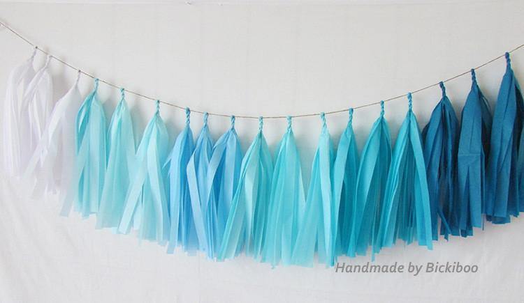 Tissue Paper Tassel Garland - Blue Ombre - Bickiboo Designs