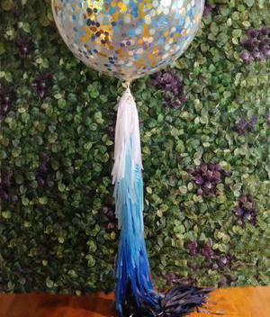 Jumbo Confetti Balloon - Metallic Blue & Gold - 90cm - Bickiboo Designs