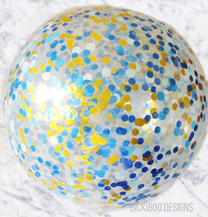Jumbo Confetti Balloon - Metallic Blue & Gold - 90cm - Bickiboo Designs