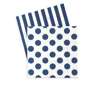 Navy & White Spots and Stripes Cocktail Napkins -20pack - Bickiboo Designs