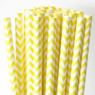 Yellow Chevron Paper Drinking Straws (25 pack) - Bickiboo Designs