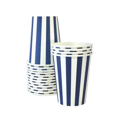 Navy stripe party cup -12 pack - Bickiboo Designs