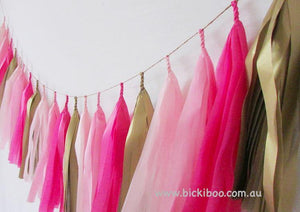 Tissue Paper Tassel Garland - Fuchsia Pink & Gold - Bickiboo Designs