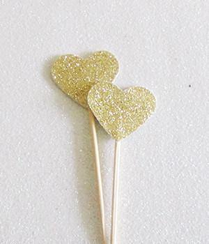 Gold Glitter Heart Swizzle Sticks - Bickiboo Designs