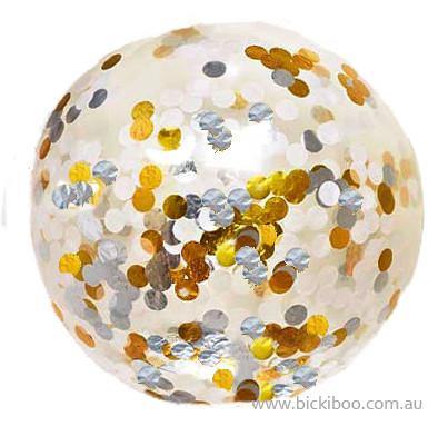 Jumbo Confetti Balloon Metallic Gold, White & Silver - 90cm - Bickiboo Designs