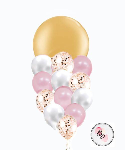 Pretty Gold & Pink Confetti Balloon Bouquet - Bickiboo Designs