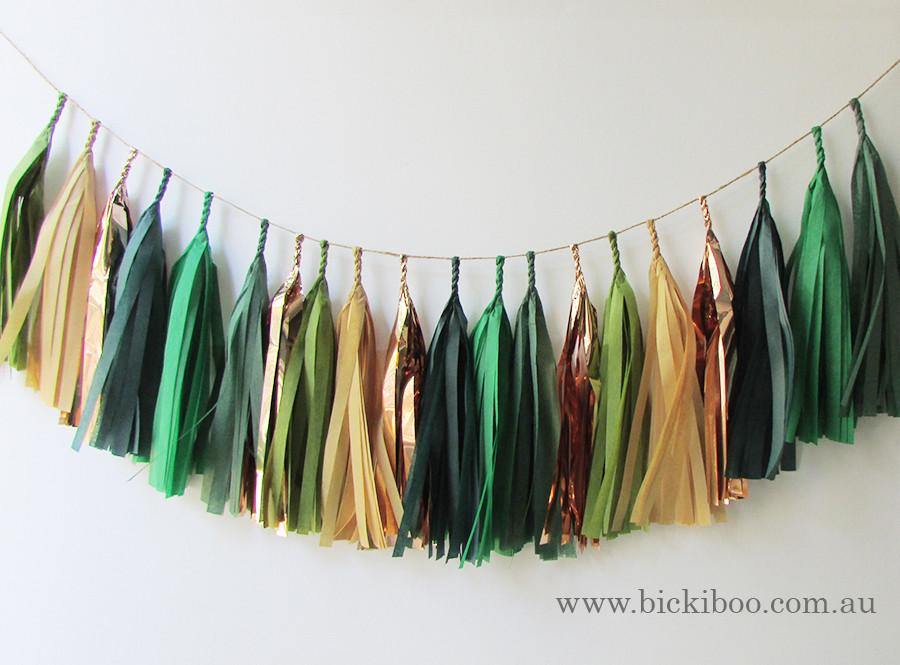 Tissue Paper Tassel Garland - Green Earth - Bickiboo Designs