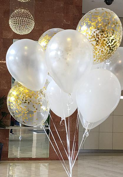 Pearl White & Gold Confetti Balloons Bouquet - Bickiboo Designs