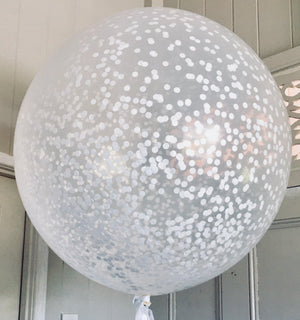Jumbo Helium Filled  Confetti Balloon with small metallic white confetti - Bickiboo Designs