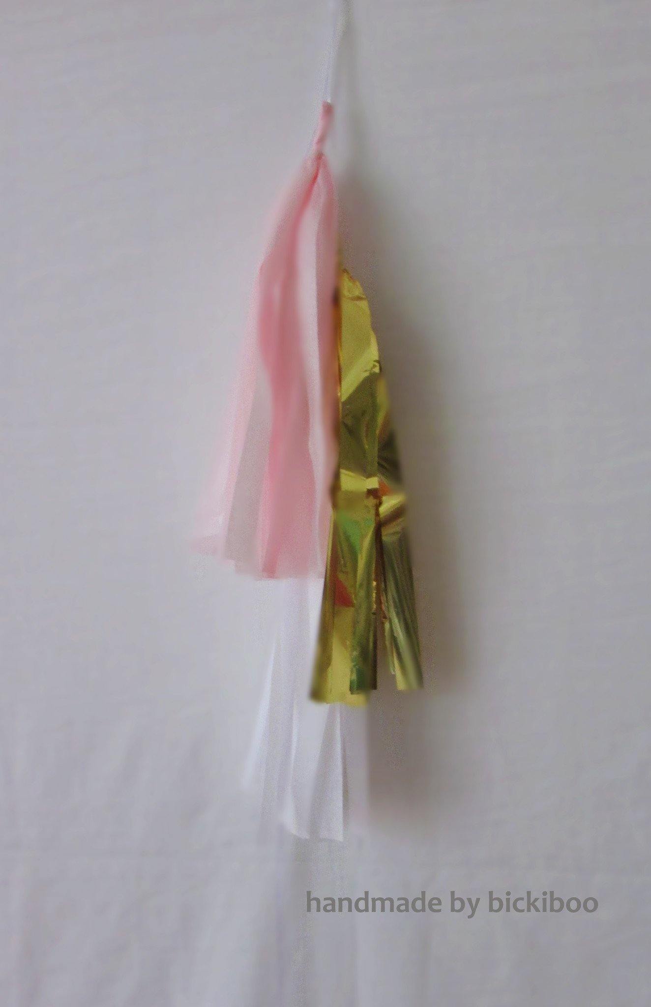 Petite Balloon Tassel Tail - Pink, White & Gold - Bickiboo Designs