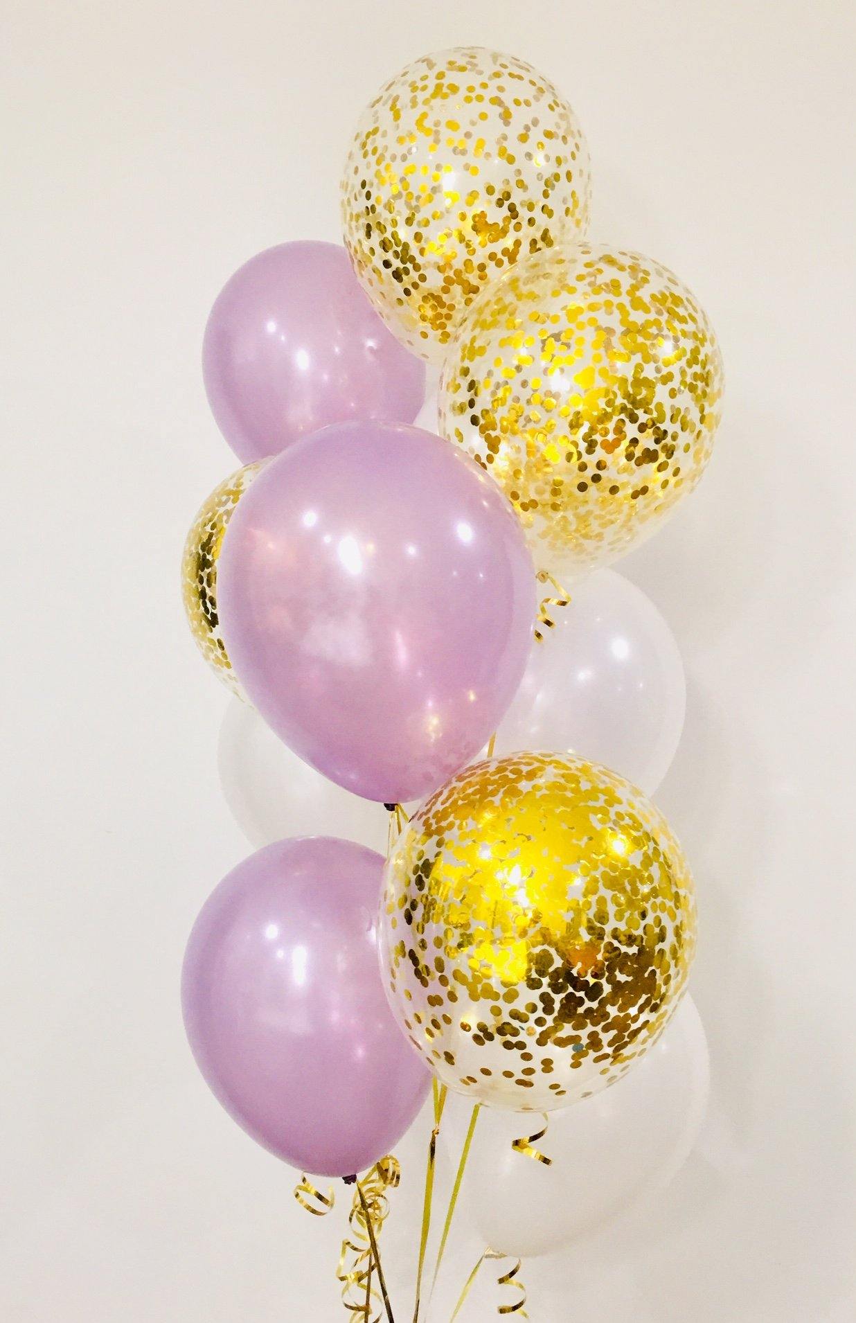 Pearl Lavender with Gold Confetti Balloons Bouquet - Bickiboo Designs