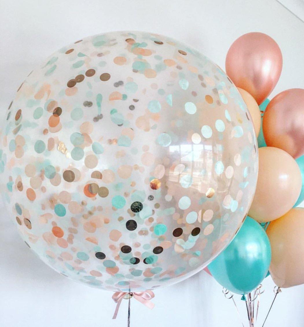Jumbo Helium Filled Confetti Balloon - Peach, Mint & Rose Gold - Bickiboo Designs