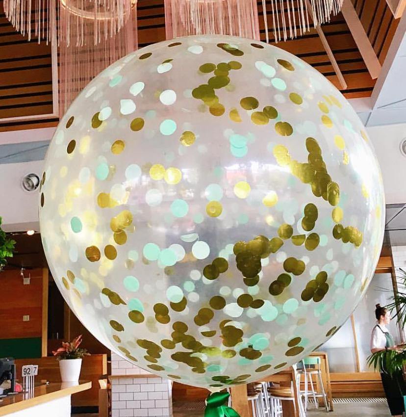 Jumbo Helium Filled Confetti Balloon - Mint & Gold - Bickiboo Designs