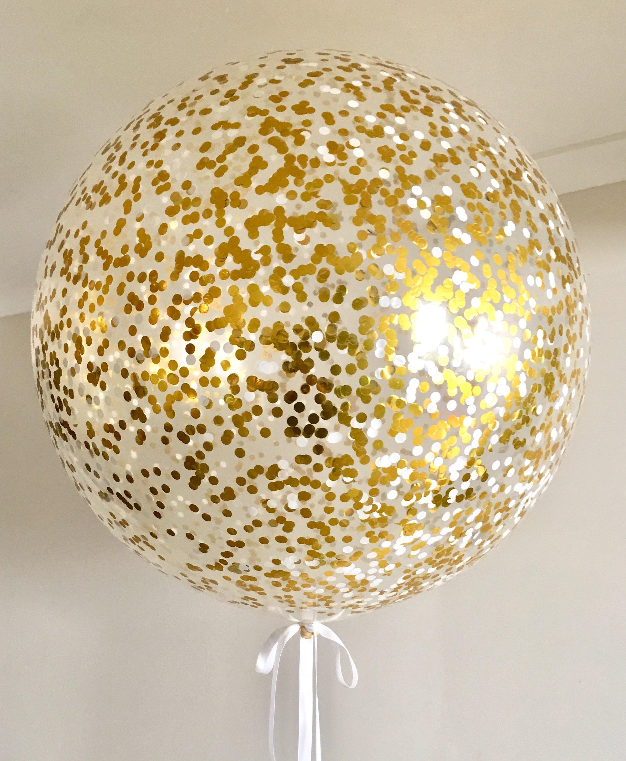 Jumbo Helium Filled  Confetti Balloon with small metallic gold & white confetti - Bickiboo Designs