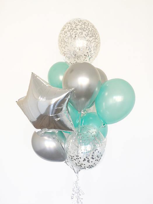 Mint & Silver Confetti Balloons Bouquet - Bickiboo Designs