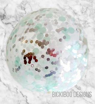 Jumbo Confetti Balloon Mint & Silver - 90cm - Bickiboo Designs