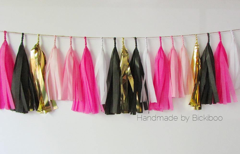 Tissue Paper Tassel Garland - Modern Pink & Black Valentines Day - Bickiboo Designs