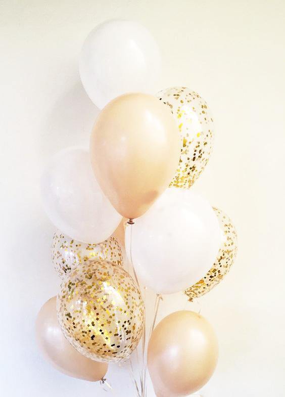 Pearl White & Peach with Gold Confetti Balloons Bouquet - Bickiboo Designs