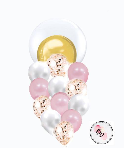Golden Globe Gold & Pink Confetti Balloon Bouquet - Bickiboo Designs