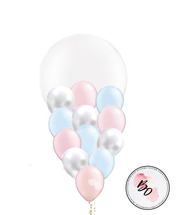 Pearl White & Pink & Blue Balloon Bouquet - Bickiboo Designs