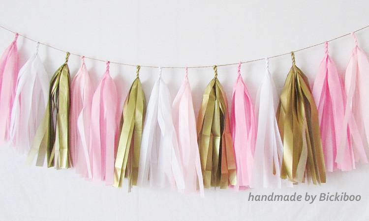 Tissue Paper Tassel Garland - Pink & Gold - Bickiboo Designs