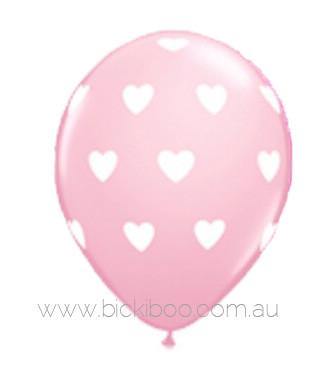 28cm (11") Pink With Big White Love Heart Balloons - Bickiboo Designs