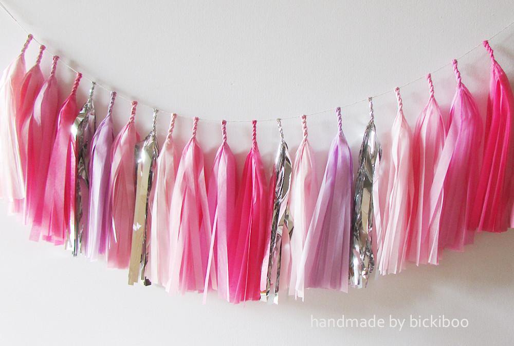 Tissue Paper Tassel Garland - Pinks & Lilac - Bickiboo Designs